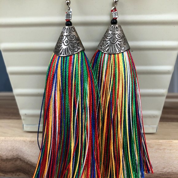 The Woven Dangle Fringe Earrings Bohemian Tassel Earrings - Picture 2 of 4